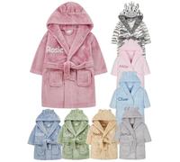 Personalised Baby Bathrobe Hooded Fleece Dressing Gown Super Soft Gifts Robe For Boys Girls Cute Teddy Ears (0-6 Dusky Pink)