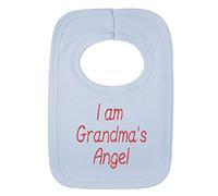 Personalised Baby BIB - Grandma's Little Angel - (NO Stickers)- Beautifully Embroided (Baby Blue)