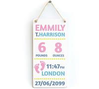 Personalised Baby Birth Details Sign, Pink and Blue