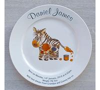 Personalised Baby Birth Plate - Zebra Design on a Plain Plate