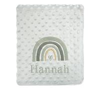 Personalised Baby Blanket Embroidered Rainbow and any Personalized Name Boys Girls Nursery (Grey Bobble)