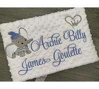 Personalised Baby Blanket Embroidered with Name & Dumbo Design Soft Bubble Waffle Customised Blanket for Newborn Baby Boy or Baby Girl Present Gift Newborn Baby Personalised Keepsake Gift Baby Shower