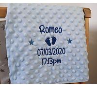 Personalised Baby Blanket Luxury Bubble Style Blue Round Font Name Date Time Print