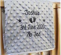 Personalised Baby Blanket Luxury Bubble Style Grey Round Font Name Date Weight Print