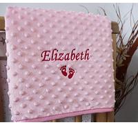 Personalised Baby Blanket Luxury Pink Bubble Script Font Name Feet Print