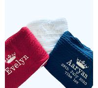 Personalised Baby Blanket with Crown Design, Soft Waffle Knit Blanket with Embroidered Name Custom Newborn Gift, Baby Boy & Girl Keepsake (Pink)