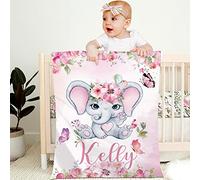 Personalised Baby Blanket with Name Custom 150x200cm Children Girl Boy Kid Throw Blanket Soft Cozy Flannel Name Blanket Animal Elephant Panda Gifts for Newborn Toddlers Adults Birthday Christmas,C