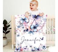 Personalised Baby Blanket with Name Custom 70x100cm Children Girl Boy Kid Throw Blanket Soft Cozy Flannel Name Blanket Animal Elephant Panda Gifts for Newborn Toddlers Adults Birthday Christmas