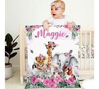 Personalised Baby Blanket with Name Custom 70x100cm Children Girl Boy Kid Throw Blanket Soft Cozy Flannel Name Blanket Animal Elephant Panda Gifts for Newborn Toddlers Adults Birthday Christmas,E