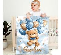 Personalised Baby Blanket with Name Custom 90x120cm Children Girl Boy Kid Throw Blanket Soft Cozy Flannel Name Blanket Animal Elephant Panda Gifts for Newborn Toddlers Adults Birthday Christmas