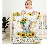 Personalised Baby Blanket with Name Custom 90x120cm Children Girl Boy Kid Throw Blanket Soft Cozy Flannel Name Blanket Animal Elephant Panda Gifts for Newborn Toddlers Adults Birthday Christmas,B