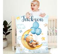 Personalised Baby Blanket with Name Custom 90x120cm Children Girl Boy Kid Throw Blanket Soft Cozy Flannel Name Blanket Animal Elephant Panda Gifts for Newborn Toddlers Adults Birthday Christmas,M
