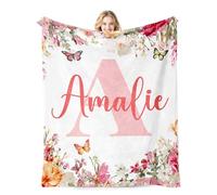 Personalised Baby Blanket with Name, Custom Baby Blankets and Throws for Teen Girls Boys, Customised Toddler Blanket Gifts for Christmas Birthday Baby Shower (Flower)