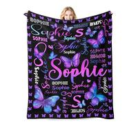 Personalised Baby Blanket with Name, Custom Butterfly Baby Blankets and Throws for Teen Girls Boys, Customised Toddler Blanket Gifts for Christmas Birthday Baby Shower (purple blue butterfly)