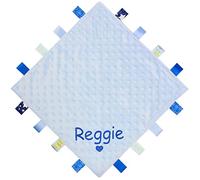 Personalised Baby Blue Heart Taggy Comfort Blanket
