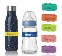 Personalised Baby Bottle Labels - Custom Silicone Name Bands for Baby Bottles and Water Bottles - Reusable Bottle Markers for Daycare, Twins, and Nursery Organization