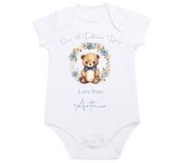 Personalised Baby Boy Fathers Day Pyjamas Rompers Bodysuits Blue Bear First Gift (Blue 1st Fathers Day Vest, 3-6 Months)