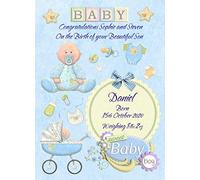 Personalised Baby Boy New Born Congratulations Greeting Card (Parents Names, Baby Name, Birth Date, Birth Weight)