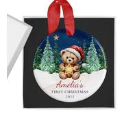 Personalised Baby Boy or Girl's First Christmas Bauble with Gift Box - Starry Night Bear - Custom Name & Year - Ceramic Tree Ornament Decoration Keepsake Gift for My 1st Xmas