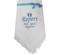 Personalised Baby Boy's Baptism White & Blue Shawl Blanket Gift with Name Embroidery