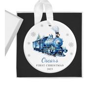 Personalised Baby Boy's First Christmas Bauble with Gift Box - Blue Train - Custom Name & Year - Ceramic Tree Ornament Decoration Keepsake Gift for My 1st Xmas
