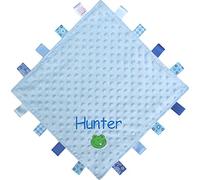 Personalised Baby Boy's Super Soft Animal Comforter Blanket with Satin Ribbons (Frog Blue)
