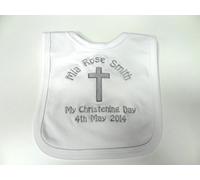 PERSONALISED BABY CHRISTENING BIB - KEEPSAKE - BEAUTIFULLY EMBROIDERED