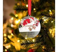 Personalised Baby Christmas Bauble Ornament Baby's First Newly Weds Engagement Wedding Present Photo Design (Clear)