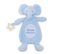 Personalised Baby Comforter with Teether Custom Embroidered Name Soft Plush Toy Blanket Newborn Gift for Boys and Girls Rabbit Elephant Bear Soother for Teething and Naptime