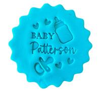Personalised Baby Cookie Stamp with Free Scallop Cutter, Collection 1, 5cm Acrylic Biscuit Embosser, Food-Safe Plastic Baking Tool, Fits M&S All Butter Biscuits (Design 2)