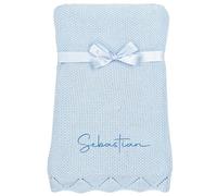 Personalised Baby Cotton Knitted Blanket Soft Natural Breathable Wrap (Cotton Blue)