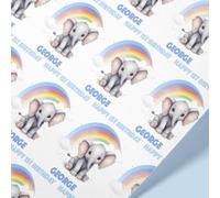 Personalised Baby Elephant 1st Birthday Wrapping Paper | Custom Name Gift Wrap for Boys & Girls | Rainbow Animal Theme | 61cm Wide Rolls | Baby’s First Birthday Present Wrap