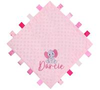 Personalised Baby Elephant Design Pink Ribbon Taggy Blanket Comforter