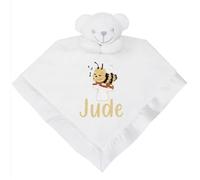 Personalised Baby Embroidered Sleepy Bumble Bee Cuddle Blanket (White)