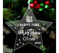 Personalised Baby First Christmas Baubles 2025 Engraved Tree Decorations Custom Babies 1st Xmas Ornaments Gift for Family Home Newborn Grandson Granddaughter with Any Name (Star)