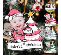 Personalised Baby First Christmas Ornament 2025, Custom Name & Photo Baby's 1st Xmas Tree Hanging Ornaments,Customized Christmas Decoration Boy Girl Gifts (Style 1 - Pink)