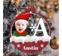 Personalised Baby First Christmas Ornament 2025, Custom Name & Photo Baby's 1st Xmas Tree Hanging Ornaments,Customized Christmas Decoration Boy Girl Gifts (Style 2 - Red)