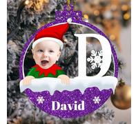Personalised Baby First Christmas Ornament 2025, Custom Name & Photo Baby's 1st Xmas Tree Hanging Ornaments,Customized Christmas Decoration Boy Girl Gifts (Style 2 - Purple)