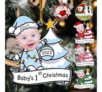 Personalised Baby First Christmas Ornament 2025, Custom Name & Photo Baby's 1st Xmas Tree Hanging Ornaments,Customized Christmas Decoration Boy Girl Gifts (Style 1 - Blue)