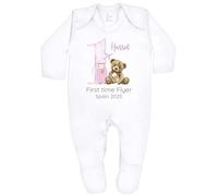 Personalised Baby First Flight Bodysuit and T-shirt, White with Pink Teddy Airplane Design (Babygrow: White, Newborn)