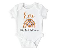 Personalised Baby First Halloween Rainbow Baby Grow Bodysuit 1st Halloween Outfit 2025 Cotton BabyGrow Vest Girl Boy Unisex Gift Name 6-9 Months - Bodysuit - Short Sleeve - White