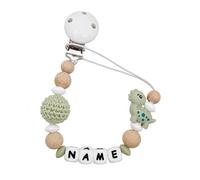 Personalised Baby Gift Personalised Dummy Chain with Name for Girl or Boy Baby Gift Personalised for Birth & Christening (Dinosaur) (Lime Green)