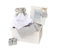 Personalised Baby Gift Set For Boy Girl Comforter, Blanket, Welcome Photo Frame with name Wooden Keepsake Box Newborn Unisex Gift Present