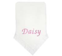 Personalised Baby Girl Boy Shawl Blanket Christening Shower (White - Pink Name)