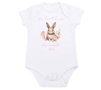 Personalised Baby Girl Easter Pyjamas Rompers Bodysuits Pink Bunny Rabbit Gift (Pink 1st Easter Vest, 3-6 Months)