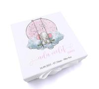 Personalised Baby Girl Gift Keepsake Memory Box Elephant On Swing