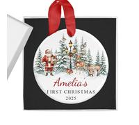 Personalised Baby Girl or Boy's First Christmas Bauble with Gift Box - Santa Scene - Custom Name & Year - Ceramic Tree Ornament Decoration Keepsake Gift for My 1st Xmas