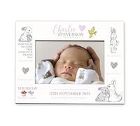 Personalised Baby Girl Photo Frame With Birth Details and Cute Rabbit