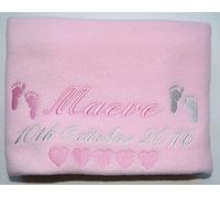 Personalised Baby Girls DOB Keepsake Blanket (Pink)