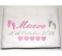 Personalised Baby Girls DOB Keepsake Blanket (White)